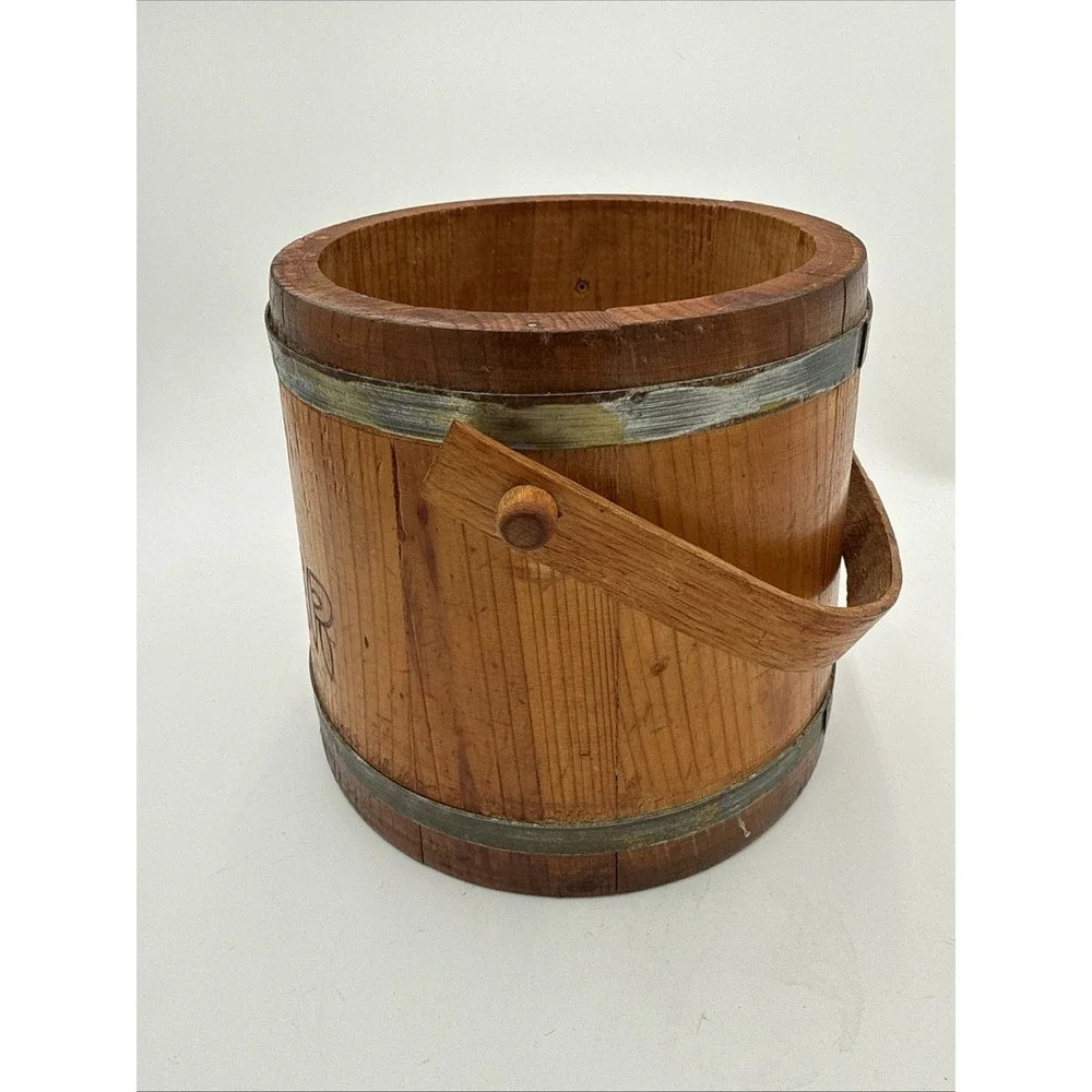 Vintage Handmade Wooden Fire Kindler Bucket Rustic Cabin Fireplace Decor